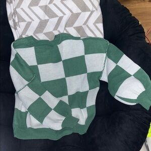 Green and White Checkered Sweater